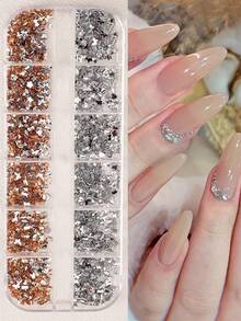 1 Box Of 1500pcs Mixed Nail Art Decorations, Popular Resin Flat Bottom Irregular Rhinestones, Mini Acrylic Nail Diamonds, Accessories, Glitter Nails, Nail Art Parts, Ribbon Nail Supplies Nail Gems - Multicolor - View 11
