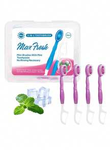 10 Pcs Mini Brushes-Disposable Toothbrushes With Toothpaste,Toothpaste + Tongue Scrapers + Floss + Pick For Work Or Travel, Individually Wrapped For Work Or Travel