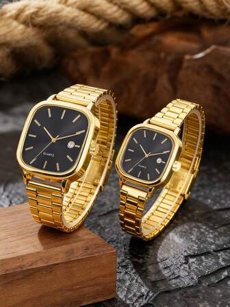 Couple's Watch Set With Calendar Function, Adjustable Strap, Fashionable Casual Quartz Watch, Suitable For Men And Women, Perfect For Daily Wear, Ideal Gift (Gift Box Not Included)