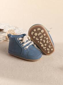 1双女婴PU系带休闲鞋，软底防滑学步鞋，春秋季0-1岁 - 藍色 - 查看 2