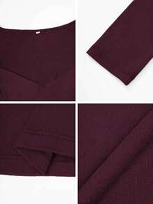 Blusa de mujer Vaiaye de ajuste ceñido, escote en V profundo, manga larga, unicolor, camiseta de punto, adecuada para usar en el Día de San Valentín, casual de primavera - Púrpura - Ver 11