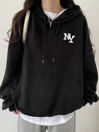 Autumn/Winter New Z-Gen Women's Fashion Hooded Pocket Sweatshirt With English Print