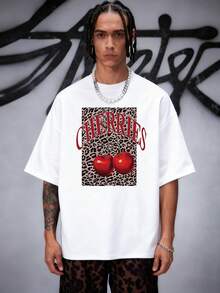Graduation Gown With A Vibrant Leopard Print Featuring Two Bright Red Cherries And The Word CHERRIES In Bold Red Forming An Arch Above Them, Women's Blouses. - 白色的 - 查看 3
