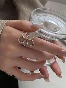 Rings Women Couple Minimalist Handmade Simple Big Flower Ring Party Jewelry - 銀色 - 查看 4