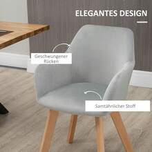 HOMCOM Dining Chairs Set Of 2 Pieces Kitchen Chairs With Armrests And Backrest, Velvet Look Upholstery, Wooden Legs, Gray - 1 - View 8