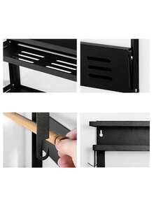Estante de almacenamiento de cocina de metal multifuncional - Estante de almacenamiento lateral magnético, apto para refrigerador y lavadora - sin necesidad de perforar, acabado negro elegante, organizador de especias montado en la pared, Estante organizador lateral de refrigerador de 1 pieza con ganchos para colgar objetos pequeños adecuado para familias ocupadas y espacios pequeños - Negro - Ver 7