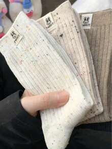 4 Pairs Of Women's Solid Color Mid-Calf Socks, Casual, Breathable, And Stylish Socks, Women's Ankle Socks And Pantyhose, Warm Winter Socks, Bunny Pattern Design, Suitable As Easter Gifts.