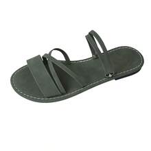 Women's Stylish Criss - Cross Strap Slide Sandals, Open Toe, Flat Heel, Chic Style, Green, Faux Suede Material, Summer Daily & Vacation Shoes - 綠色 - 查看 14