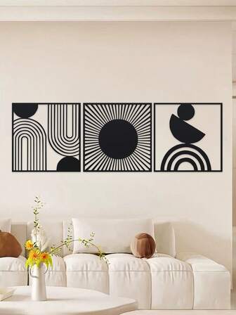 三件套抽象金属墙饰，现代几何墙面装饰，独特的铁艺作品，适用于客厅，抽象家居装饰，是乔迁、卧室和休息区送礼的完美之选。