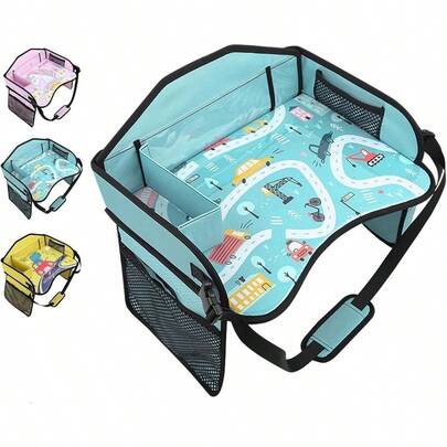 Car Storage Travel Tray Toddler Car Seat Tray Play Table Rack Portable Multi-Functional Back Seat Accessory For Traveling Blue