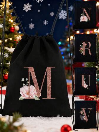 Drawstring Backpack Sports Backpack Women Drawstring Shoe Bags For Travel Storage Bags Rose Gold Initials Name Letter Pattern Gym Bags Lightweight Drawstring Bag Travel Bags Cloth Bags Dust Storage Pouch For Outdoor Duffle Sports Bag Schoolbag Bundle Tote Bag For Student Sports Back Pack Latter Print