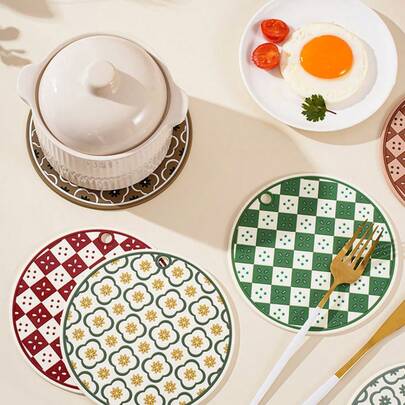 1pc Retro Plaid Heat Resistant Placemat, Pot Holder, Coaster, Non-Slip Tabletop Mat, Suitable For Dining Table, Kitchen, Desk