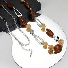 Noessla Layered Long Necklaces For Women Crystal Beaded Statement Necklace Sweater Silver Chain With Gifts Box Jewelry{Inchcolor_nameinch:Inch07-Camelbrowninch} - 07-駝色 - 查看 6