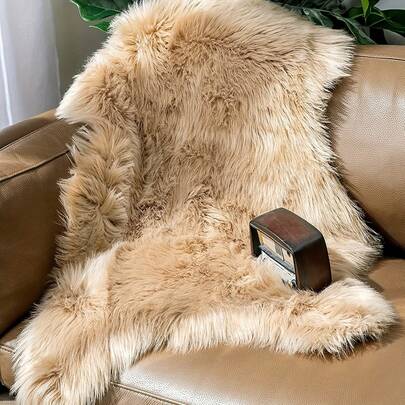 1pc Beige Fluffy Rug, Faux Wool Carpet For Living Room Bedroom Decor, Anti-Slip, Bedside Long Plush Mat, Pet Small Rug, Valentine's Day Gift, Holiday Gift, New Year Home Decor, Autumn/Winter Decoration