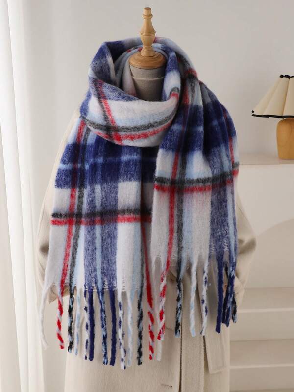 1 Pieza Nuevo Estilo Coreano Chal de Mujer de Mohair Arcoíris a Cuadros con Flecos, Imitación de Cachemira, Estilo Cálido de Invierno para el Cuello, Suave y Cómodo, para Uso Diario y Salidas, así como Regalo de Navidad.