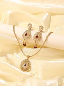 1 Set de Joyería de Moda para Mujer - Collar, Aretes, Broche Conjunto de 3 Piezas, Traje de Boda para Mujer, Accesorios para Vestido de Fiesta, Accesorios para Bata de Mujer - Multicolor - Ver 4