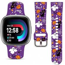 Compatible con la correa del reloj Fitbit Versa 3, Versa 4, Sense, Sense 2, correa de repuesto de silicona con patrón navideño {color_name:Gato Morado, size_name:Para Versa4/Versa3/Sense2/Sense - Gato morado - Ver 1