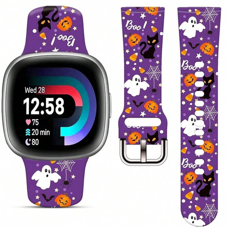 Compatible con la correa del reloj Fitbit Versa 3, Versa 4, Sense, Sense 2, correa de repuesto de silicona con patrón navideño {color_name:Gato Morado, size_name:Para Versa4/Versa3/Sense2/Sense - Gato morado - Ver 1