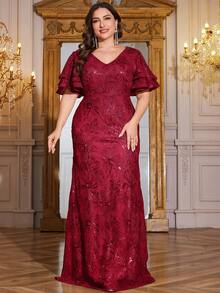 XUIBOL Robe de soirée élégante et élastique de grande qualité, avec patchwork de sequins, coupe super ajustée et encolure en V pour les grandes tailles. Idéale pour les soirées, cocktails, mariages, anniversaires, cérémonies familiales, galas, baby showers, anniversaires. Manches courtes, luxueuse et digne. Robe de mère de la mariée (très ornementée).