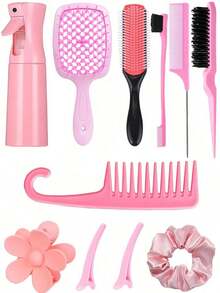 11pcs/Set Multi-Functional Hair Styling Tool Kit, Includes Scalp Massager Comb, 200ml High Pressure Spray Bottle, Detangling Comb, Hair Scrunchies, Suitable For All Hair Types And Women, Great Gift For Girlfriend/Family, Hair Styling Kit, Hair Tool Kit, Home Beauty Women Accessory Gifts ,Hair Styling Tools - 多色 4 - 查看 2