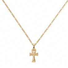 dollrinboy 1 pieza Colgante de collar de cruz Ankh de tono dorado y plateado de acero inoxidable de 14K para mujeres y hombres, con cadena Figaro plana de 3mm, collar de cruz egipcia