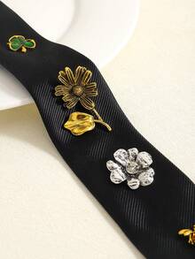 1条复古花卉黑色领带，复古花朵蜜蜂四叶草设计，休闲派对时尚配饰，男女通用 - 彩色 - 查看 3