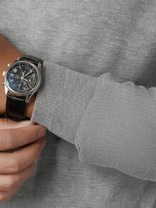 男士纯色圆领长袖休闲百搭轻薄宽松针织衫