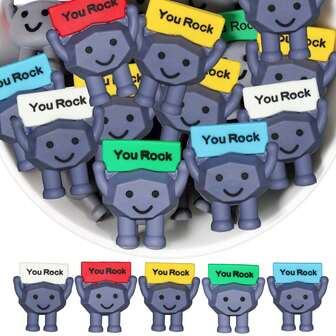 25pcs/15pcs/5pcs Mini "You Rock" Motivational Statues - Cute Smiling Elephant Decorative Ornaments With The "You Rock" Logo, Made Of Resin. Perfect For Birthdays, Christmas, Halloween, Thanksgiving, Valentine's Day Gifts, Holiday Party Decorations, Graduation Gifts, And Positive Gifts For Colleagues, Employees, And Teachers.