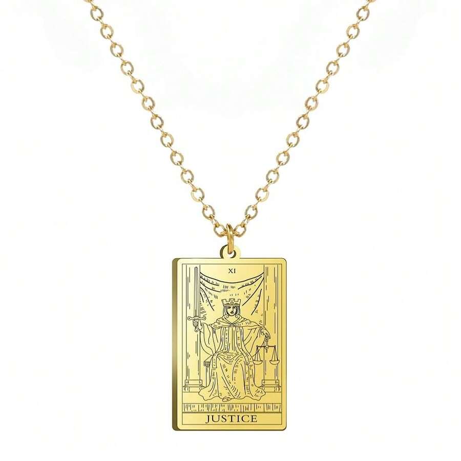 TEAMER Stainless Steel Tarot Cards Necklace Vintage Tarot Jewelry Good Luck Amulet Pendants For Women{Inchcolor_nameinch:InchGold-JUSTICEinch} - 金-JUSTICE - 查看 1