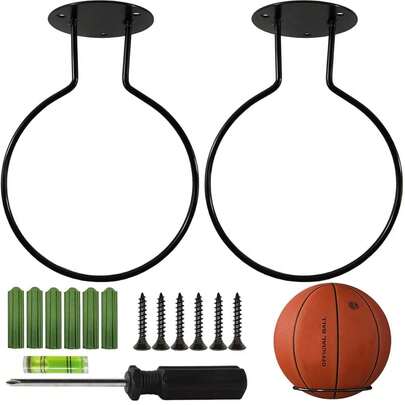 2PCS Sporta Wall Mounted Ball Storage Sports Ball Holder Rack Display Storage Steel For Basketball Volleyball Rugby...