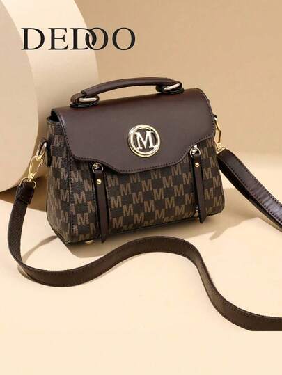 Dedoo Bolso bandolera minimalista retro con estampado, cierre con solapa y correa de PU ajustable