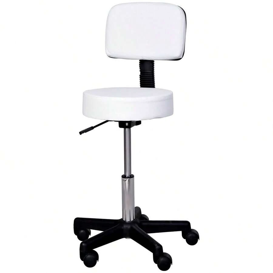 HOMCOM Work Stool, Height Adjustable Rolling Stool With Backrest For Office, White Φ35 X H72-84 On Site - 1 - View 1