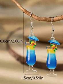 1 Pair Of 2D Acrylic Tropical Cocktail Glass Drop Earrings Colorful Double-Sided Design Ladies Fashion Accessories Suitable For Casual And Festive Wear - Đỏ - Xem 7