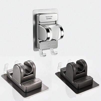 带挂钩的淋浴喷头支架：自粘式淋浴喷头支架，免钻孔淋浴支架，可调节支架，可用于悬挂毛巾和浴球，旋转式淋浴支架，黑色/灰色/银色可选，浴室配件，浴室工具