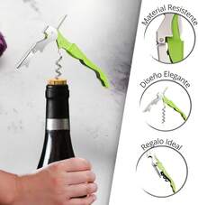 Novotend - Sacacorchos 3 en 1, Destapador de Vino 3 en 1, Destapador de Cerveza, Saca Corcho y Cortador, Sacacorchos para Vinos de Acero Inoxidable, Regalo para Hombre. (Amarillo) - Verde - Ver 4