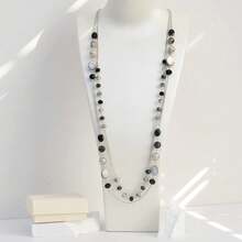 Noessla Layered Long Necklaces For Women Crystal Beaded Statement Necklace Sweater Silver Chain With Gifts Box Jewelry{Inchcolor_nameinch:InchBlackinch} - Hitam - View 4