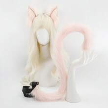 1 Set Plush Cat Tail Simulation Animal Ear Animal Tail Set Cat Ear Headband Fox Tail Cosplay Performance Props - Hồng - Xem 3