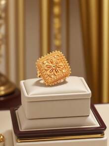 Herseygold 1 件可调节铜镀金戒指，中东阿拉伯风格女士戒指，适合婚礼、节日礼物和日常佩戴 - 金色 - 查看 4