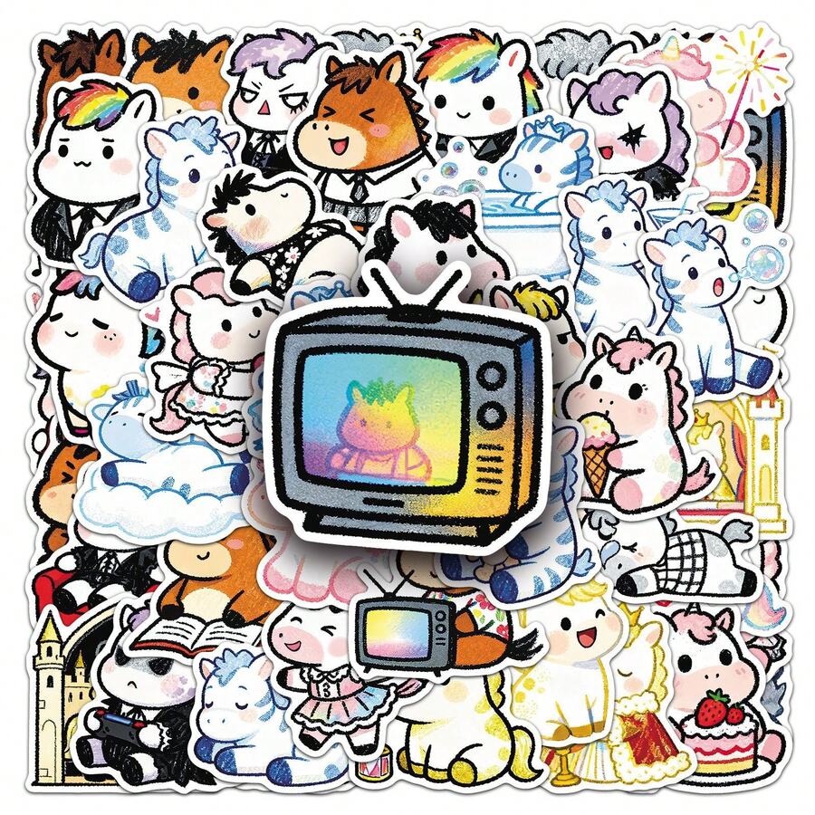 50张贴纸，可爱卡通动物创意可重复使用贴纸，适合万圣节、圣诞节、复活节等节日装饰，也可用于DIY装饰水瓶、笔记本电脑、滑板等，充满活力的涂鸦套装，也可用于日记本、剪贴簿、派对用品，非常适合冬季和新年。 - 彩色 - 查看 1