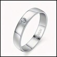 1枚4毫米宽时尚钛钢情侣戒指，925镀银，不褪色，可定制中指戒指，适合日常佩戴、派对、圣诞节、生日、节日、送给闺蜜的礼物