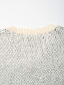 Autumn Winter Funny Cat Jacquard Embroidered Letter V-Neck Sleeveless Vest, Minimalist College Style Casual Loose Fit Unisex Knitted V-Neck Pullover Sweater Top - Apricot - View 5