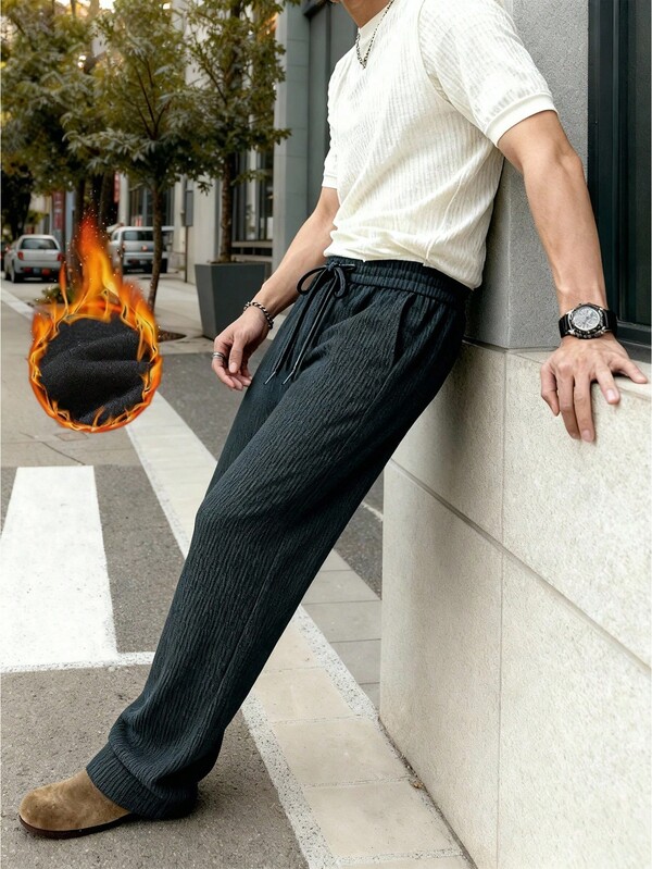 1 pieza Pantalones casuales rectos de pana para hombre, de corte holgado, adecuados para ocasiones de vestir casual, primavera/otoño