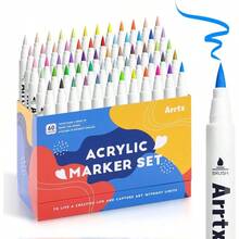 Paint Markers Paint Pens 60 Colors Acrylic Paint Pens Brush Tip For Wood Canvas Stone Rock Painting Glass Ceramic Surfaces DIY Crafts Making Art Supplies60A - Standard60Colors - View 2