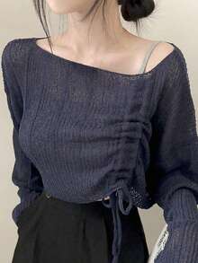 女士韩版时尚抽绳柔软蓬松针织毛衣