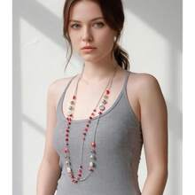 Noessla Layered Long Necklaces For Women Crystal Beaded Statement Necklace Sweater Silver Chain With Gifts Box Jewelry{Inchcolor_nameinch:InchRedinch} - 紅色 - 查看 5