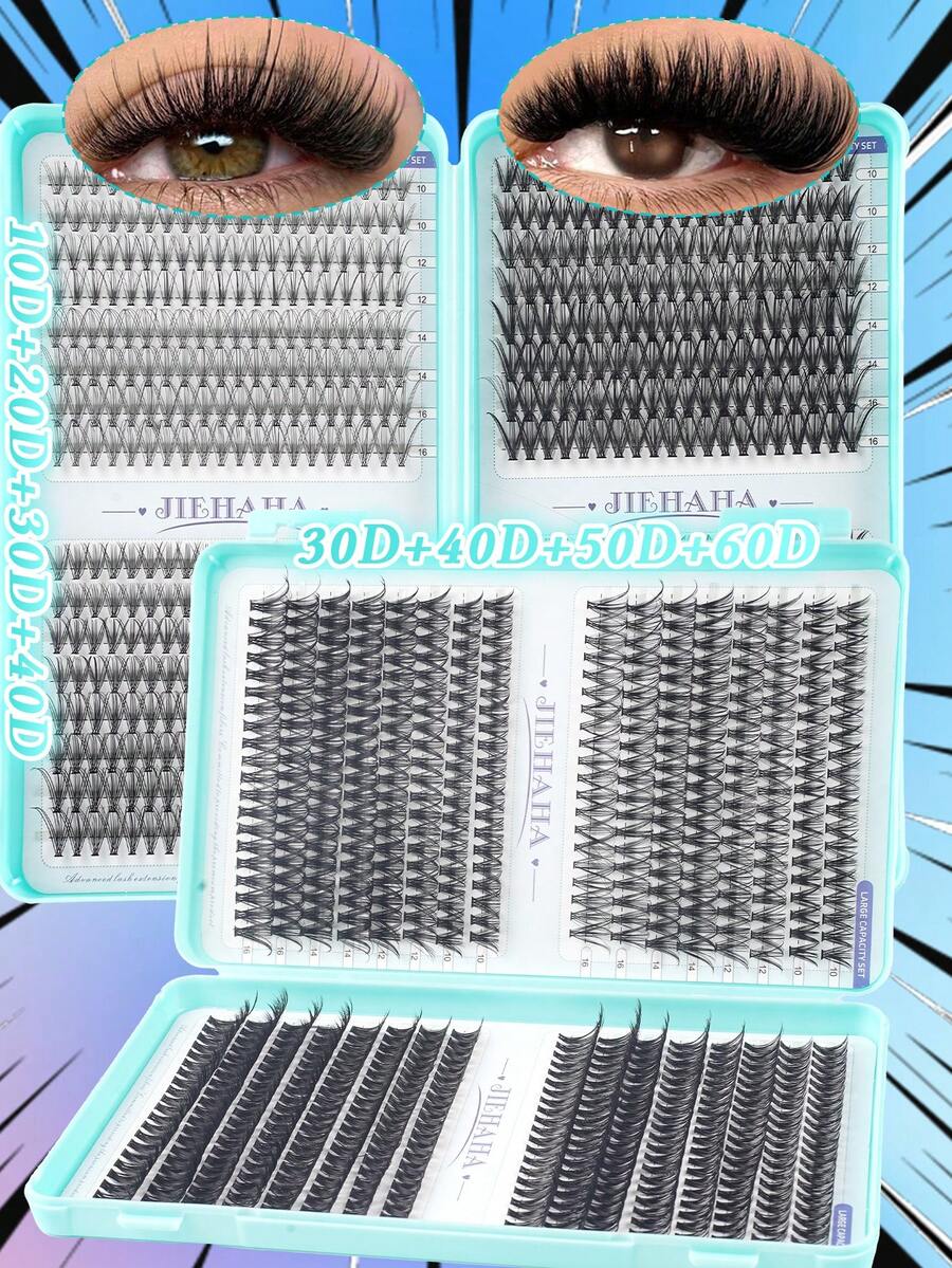 XISHIYO 640 Stücke Wimpernbüschel, gekräuselte Wimpernbüschel, unabhängige Wimpernbündel, 3D-Effekt, handgefertigte Kunstwimpern, weiche anpassbare Wimpernverlängerung, ultraleichte Kunstwimpern, gemischte Länge, synthetisches Nerzhaar, Einzelbündeldesign, geeignet für den täglichen Gebrauch, Partys und verschiedene Anlässe