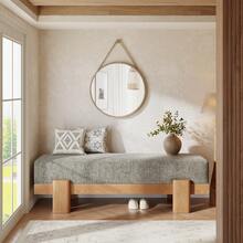 Tribesigns 55-Inch Upholstered Entryway Bench, Modern Shoe Bench With Fabric Padded Seat And MDF Frame, End Of Bed Stool For Bedroom, Entrance, Living Room, Grey & Oak - 灰色和橡木色 - 查看 2