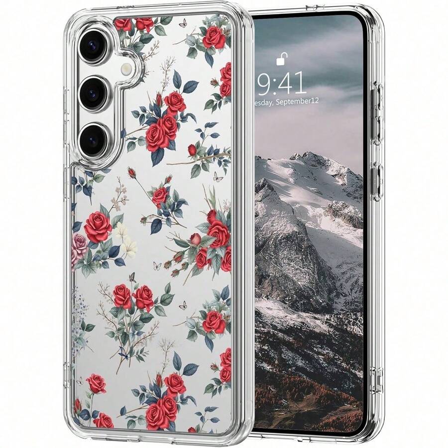 Transparente Fundas Para Iphone Compatible Con IPhone 16/15/14/13/12/11, Galaxy S25/S24/S23/A56/A55/A54/A Series, OPPO RENO12PRO/RENO11/5/7/A5PRO/A Series, Honor Play Series, /Redmi, Diseño Con Rosas Rojas Románticas, Funda Suave Creativa Y Premium, Resistente Al Agua, A Los Golpes Y A Los Arañazos - transparente - Ver 1