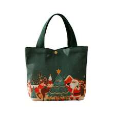Christmas Treat Bags With Handles Santa Reindeer Print Tote Bag Apple Bags Candy Bags For Kids Adults, Holiday Decor - Green - View 6