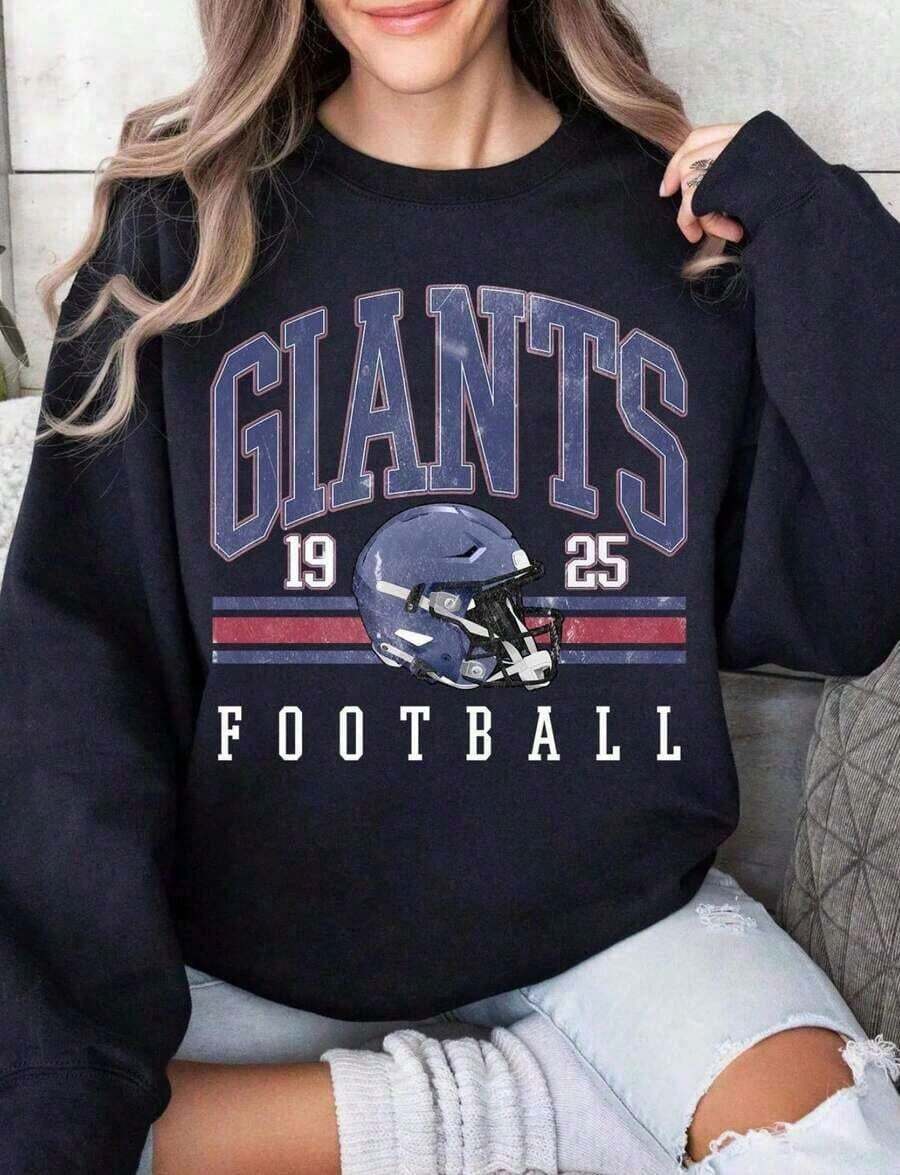 2026 TopsVintage 90s Style Giant Sweatshirt, New York Football Crewneck, NY Gia-1 (2)2025Loose And Comfortablewinter Clothes For Women - 黑色 - 查看 1